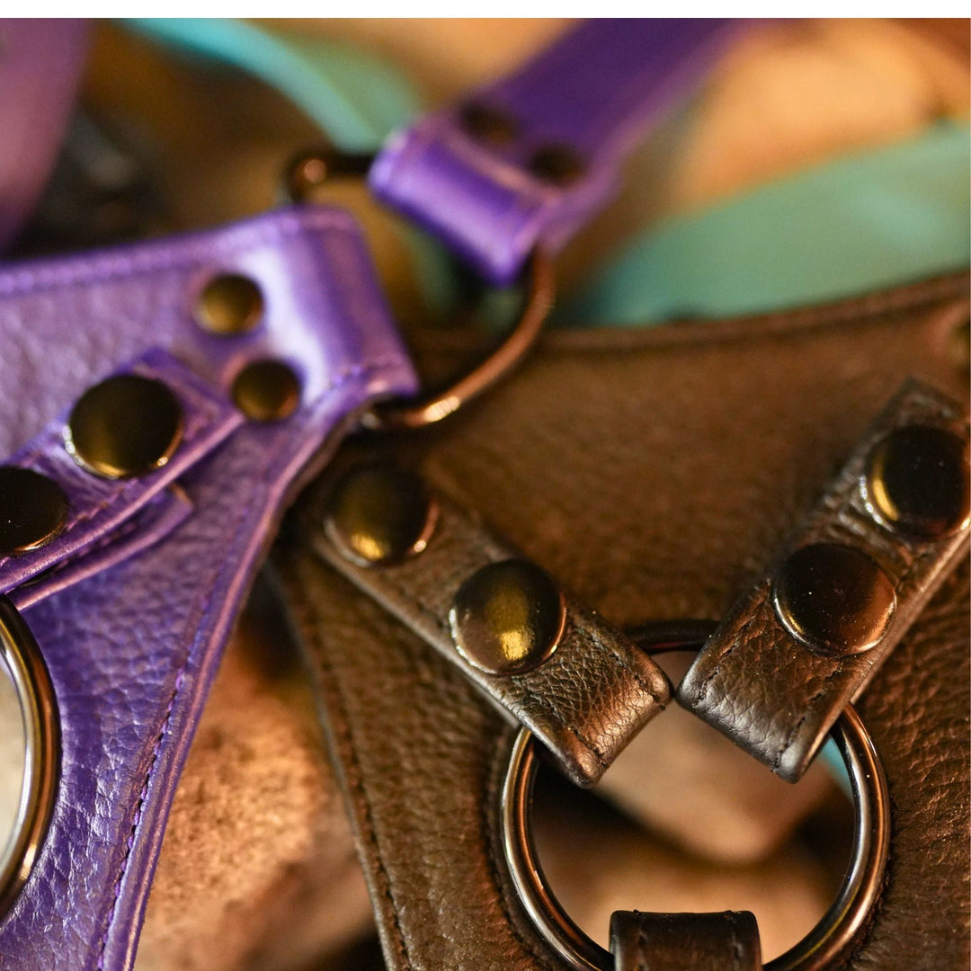 Leather strap-on harness fit and strap detail 11