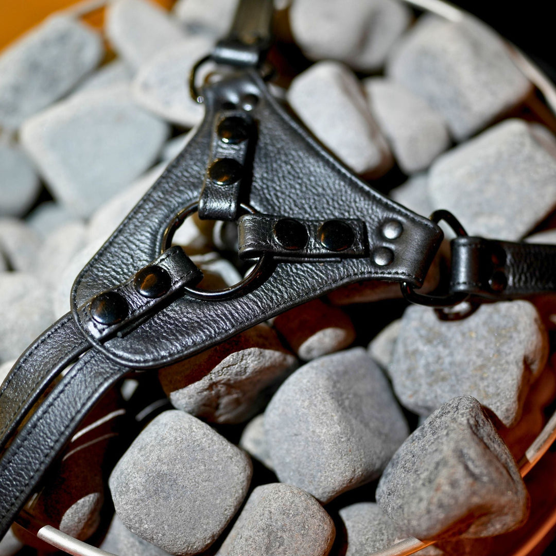 Leather strap-on harness fit and strap detail 9