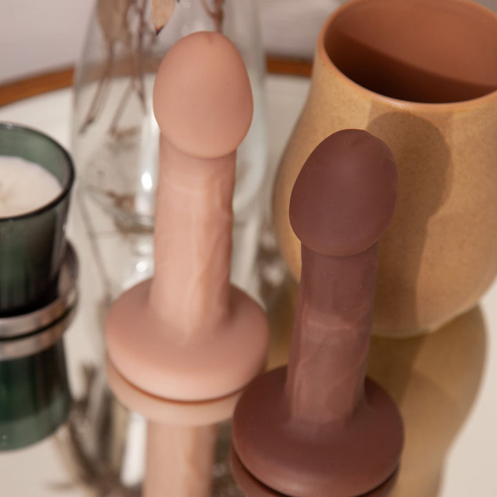 Shilo posable dual-density pack-and-play dildo in real skin tones by New York Toy Collective