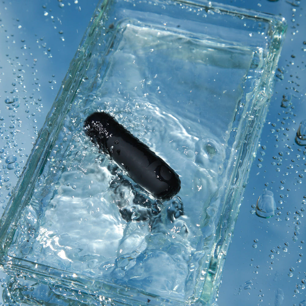 Waterproof black bullet vibrator, side view, 10 vibration modes